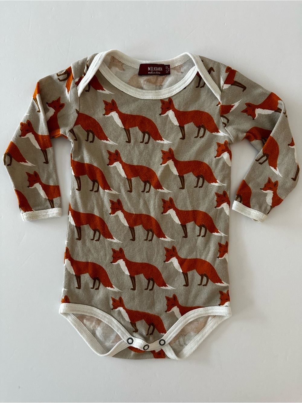 Milkbarn Kids Orange Fox Organic Knit Cotton Long Sleeve One Piece, 12-18 Mo